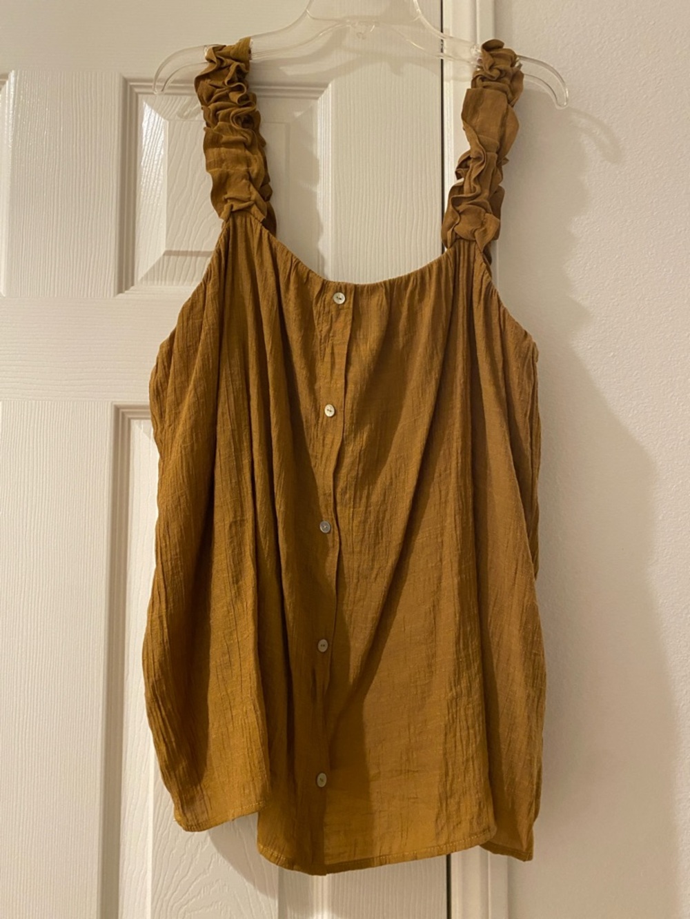 Bobeau Mustard Ruffle-Strap Button Front Tank